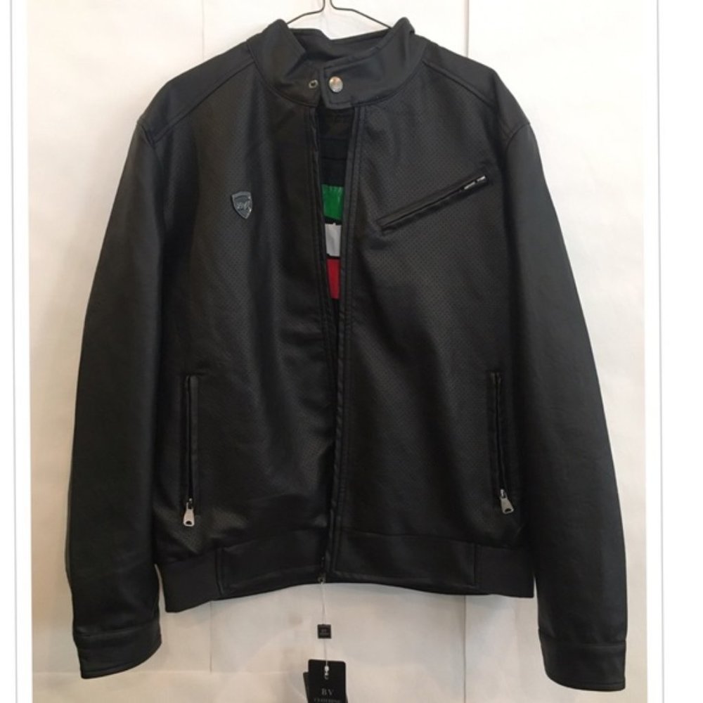 NWT BV Clothing Black Faux Leather Jacket Men's Size XXL Moto Biker 2X